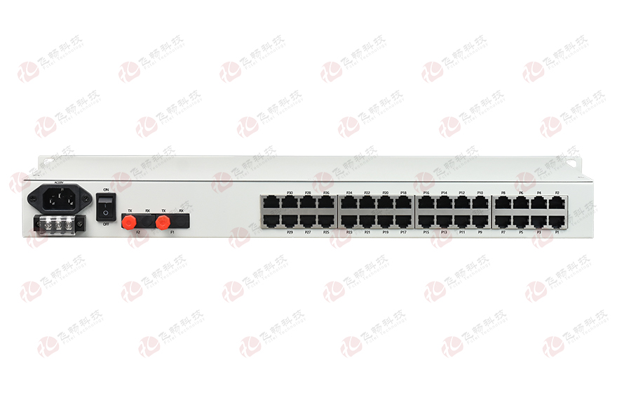 飛暢科技-32路電話+8E1+8FE物理隔離（1+1光備份，19英寸）電話光端機