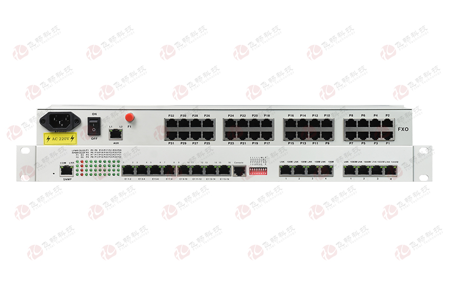 飛暢科技-32路電話+16E1+4FE+4GE+2路數(shù)據(jù)+SNMP+console（19英寸，物理隔離）電話光端機